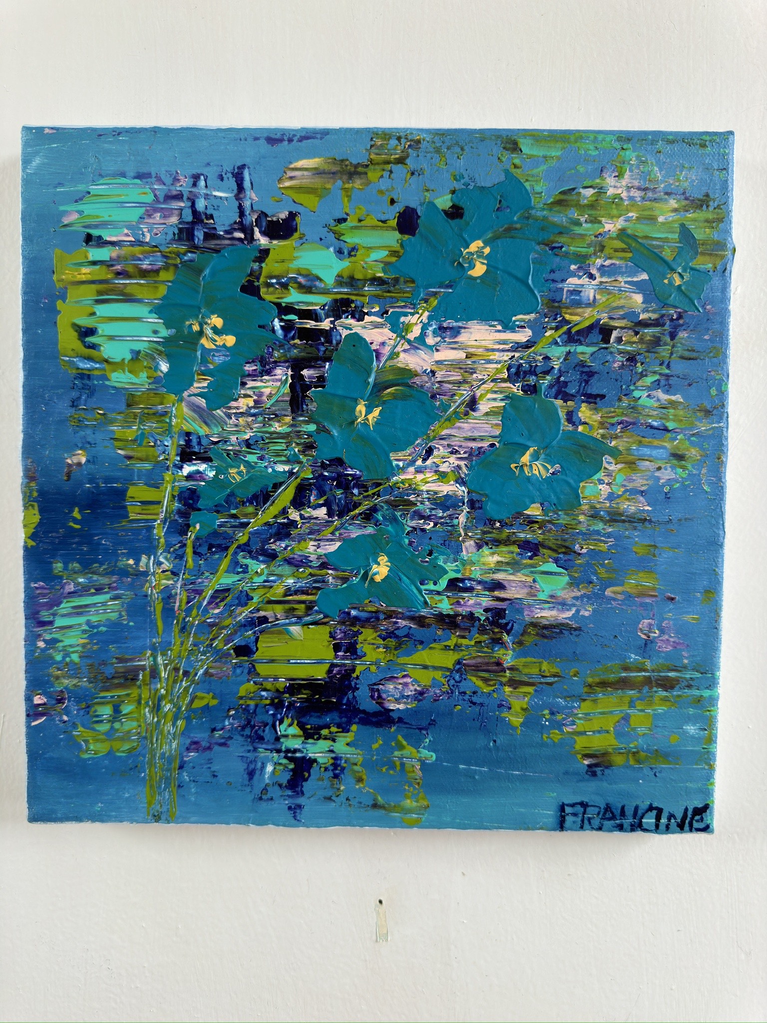 Blue Flowers, 10 x 10 acrylic on canvas